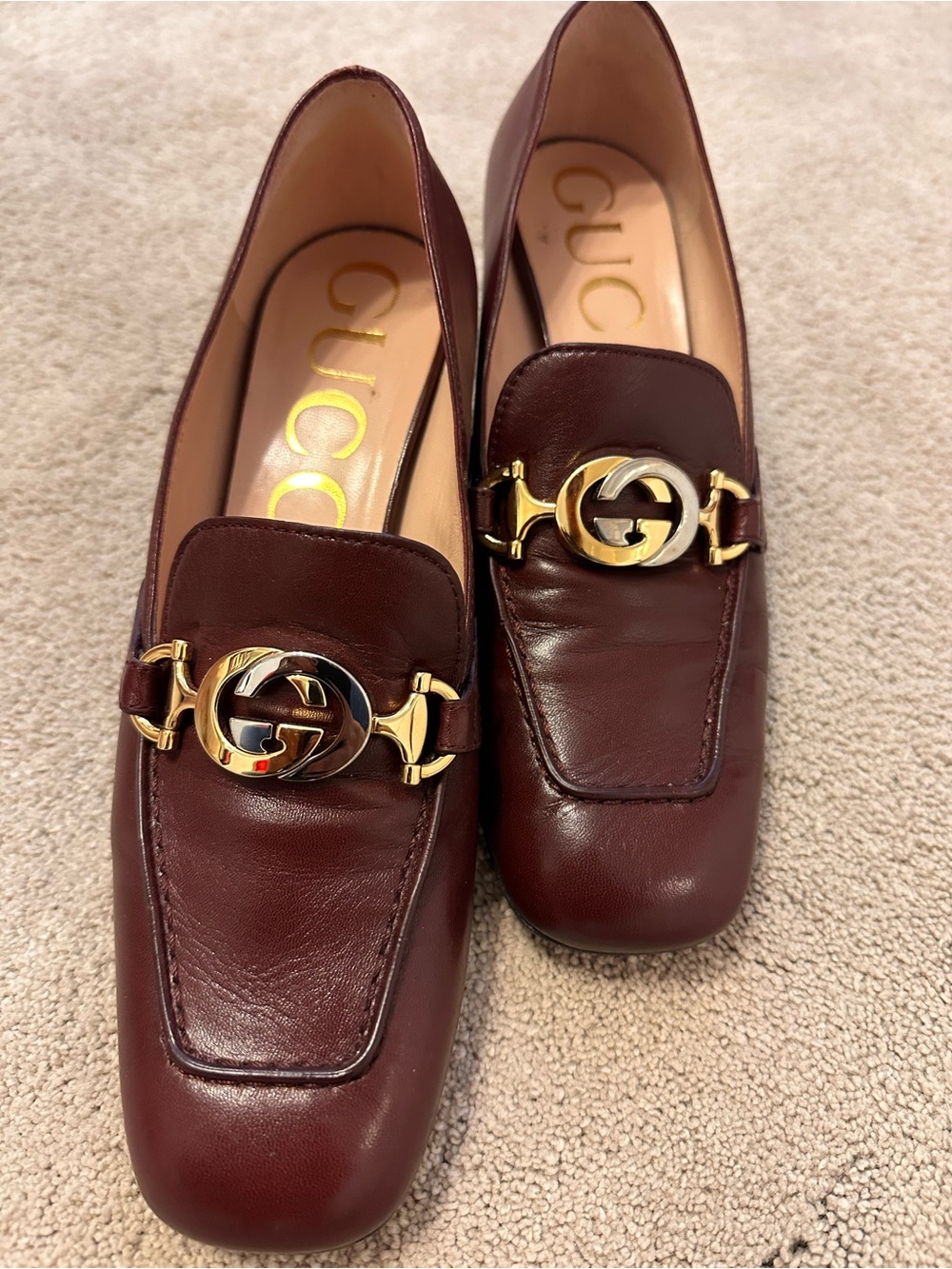 Gucci Burgundy Leather Horsebit Loafers with Gold Hardware